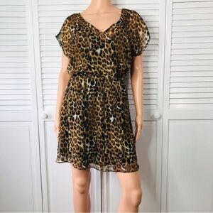 EXPRESS Brown Animal Print Short Sleeve Chiffon Dress Size Medium